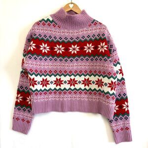 33 Degrees Ugly Christmas Sweater Fuzzy Knit Holiday Women’s M Purple Fair Isle